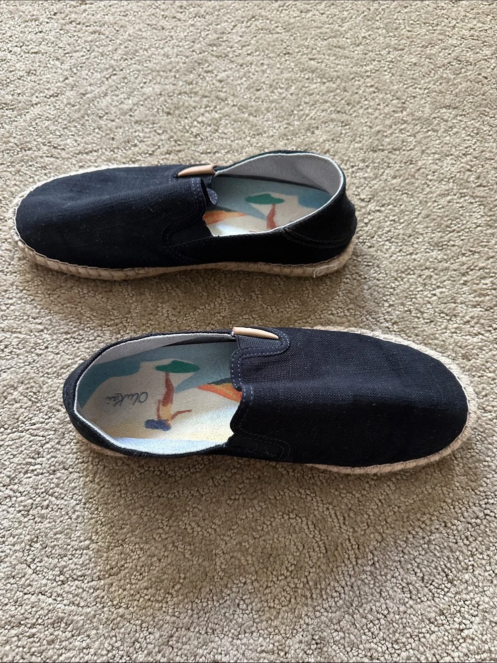 OluKai Women's Black Canvas Slip-On Espadrilles
